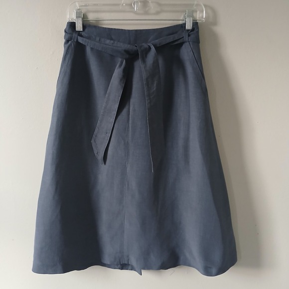 Max Mara Dresses & Skirts - Max Mara Women's Size 2 Gray Button Back Midi Skirt Linen Silk Tie Waist